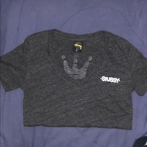 Dark Grey Small Stussy V Neck Shirt “Livin’ Large”